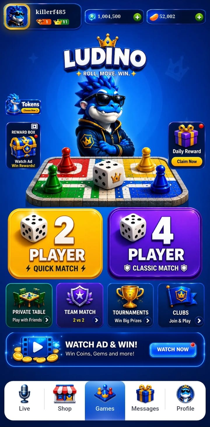 Ludino home screen with quick match and classic match tiles